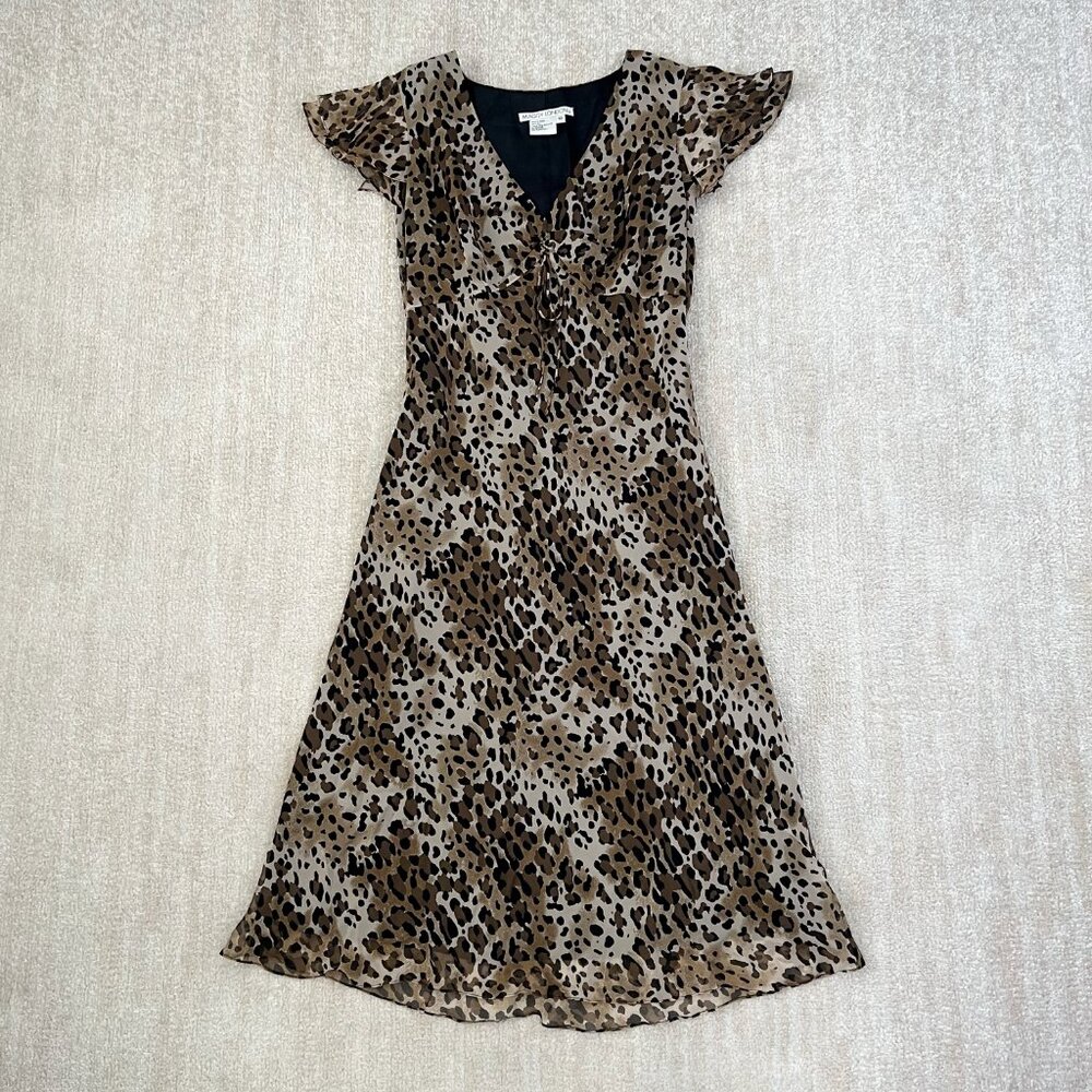 Vintage 90s Maggy London Animal Print Midi Silk Dress 10